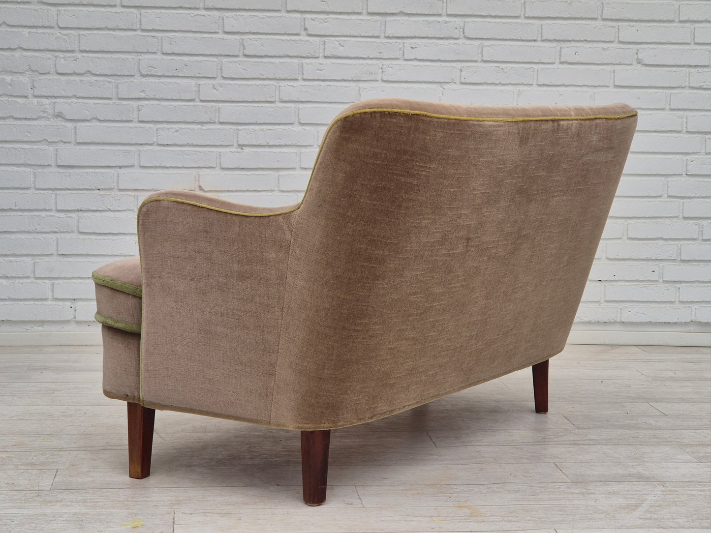 1960s, Danish 2 seater sofa, original condition, furniture velour, beech wood legs.