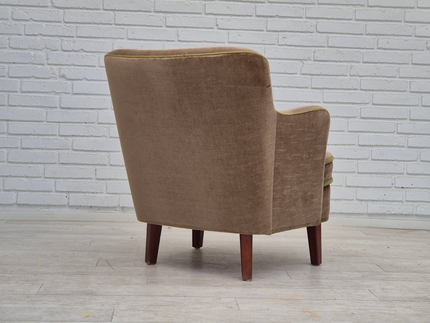 1960s, Danish armchair, original good condition, furniture velour, beech wood legs.