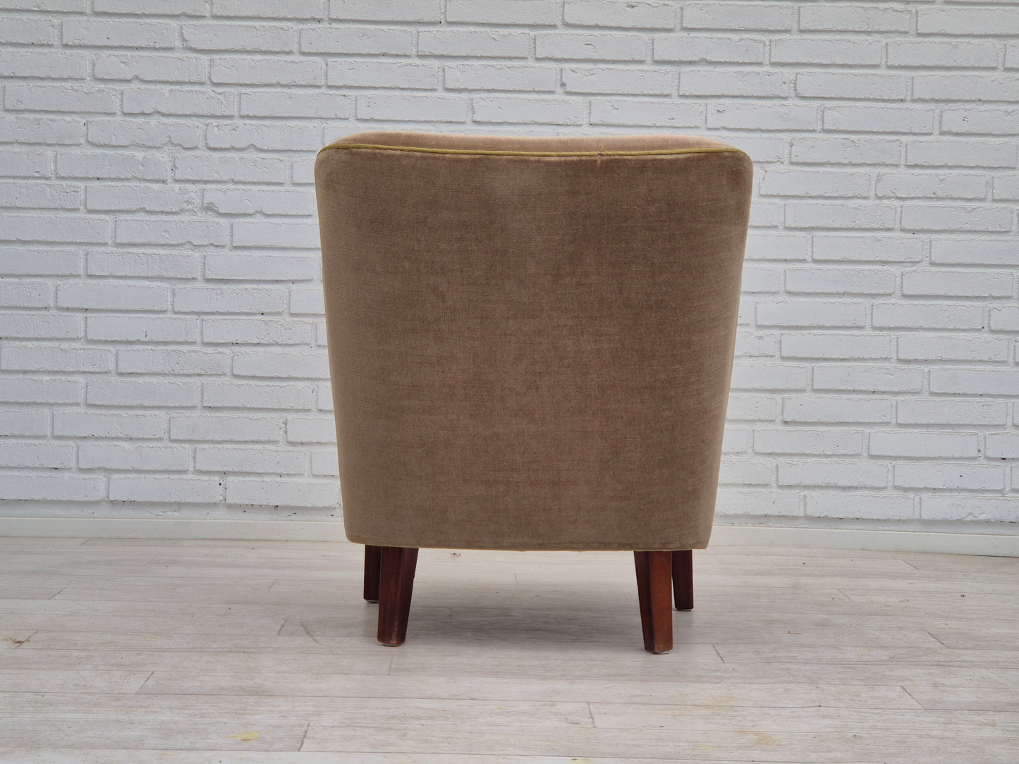 1960s, Danish armchair, original good condition, furniture velour, beech wood legs.