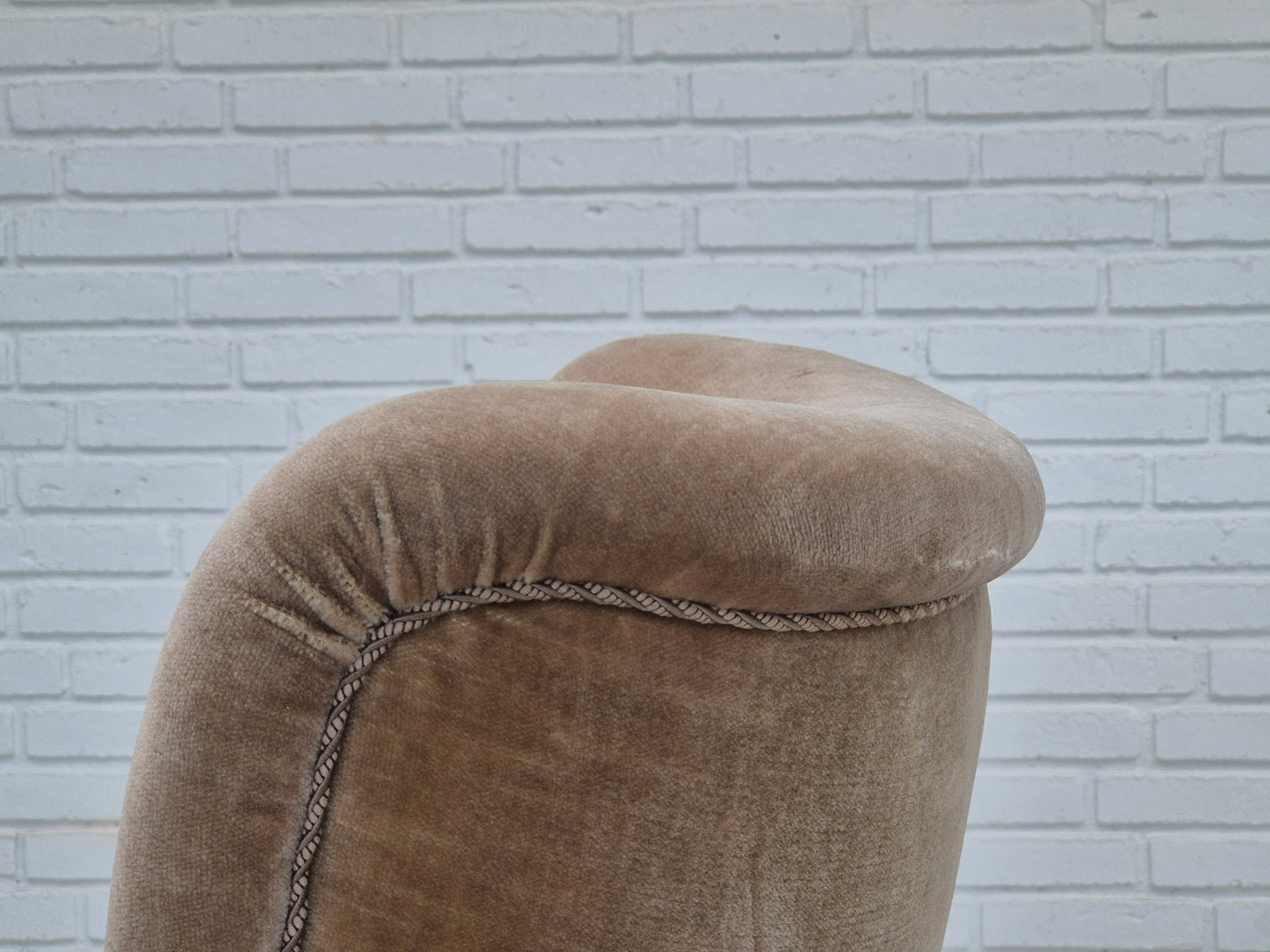 1970s, Danish highback armchair, original condition, furniture velour, bech wood.