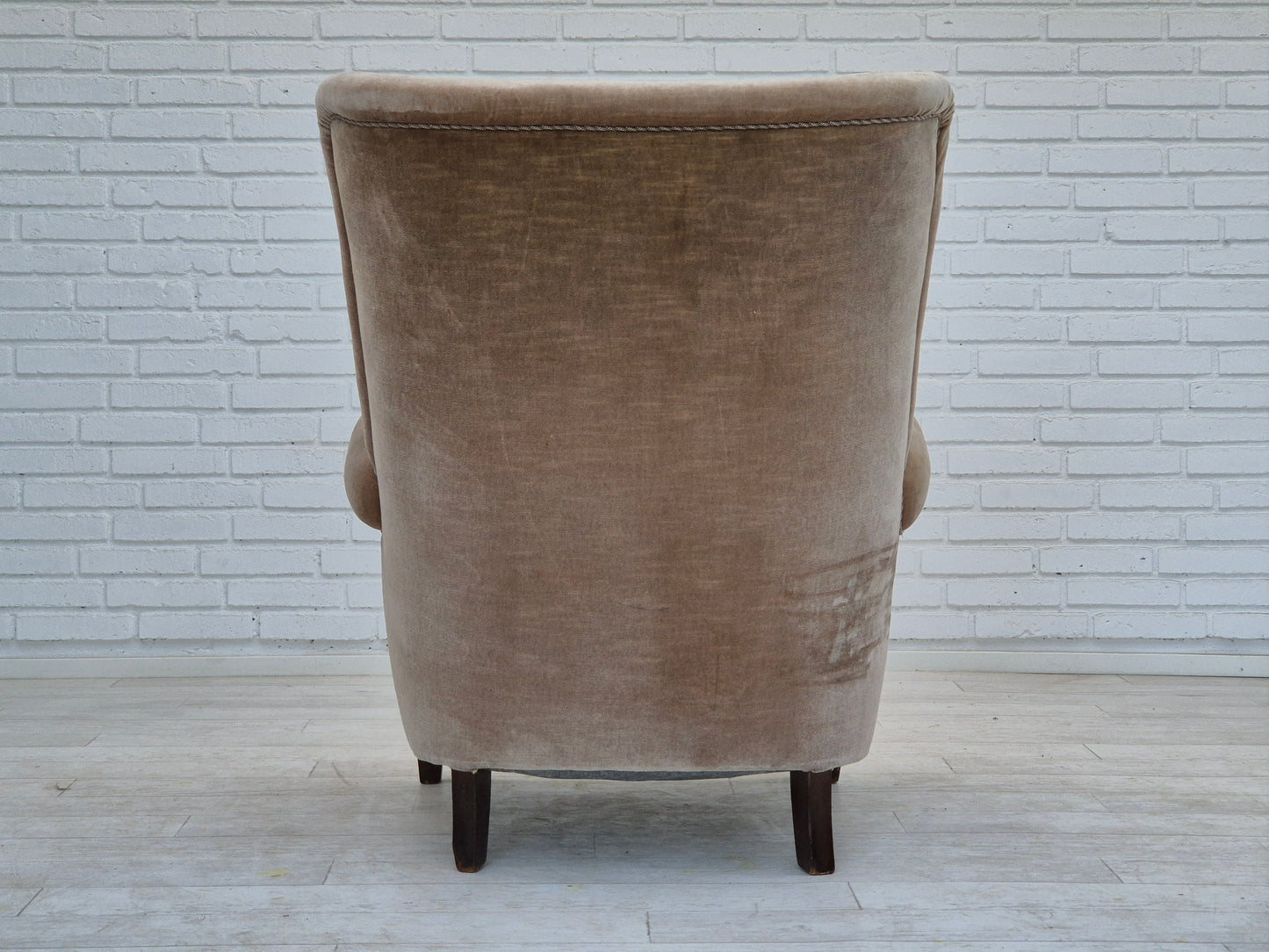 1970s, Danish highback armchair, original condition, furniture velour, bech wood.