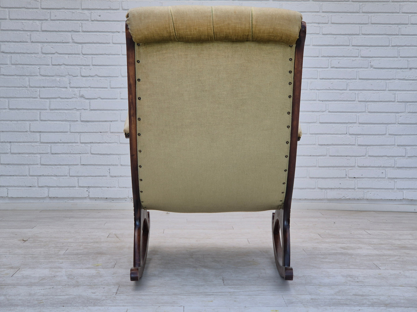 1950s, Scandinavian rocking chair, vintage green furniture velour, good condition.