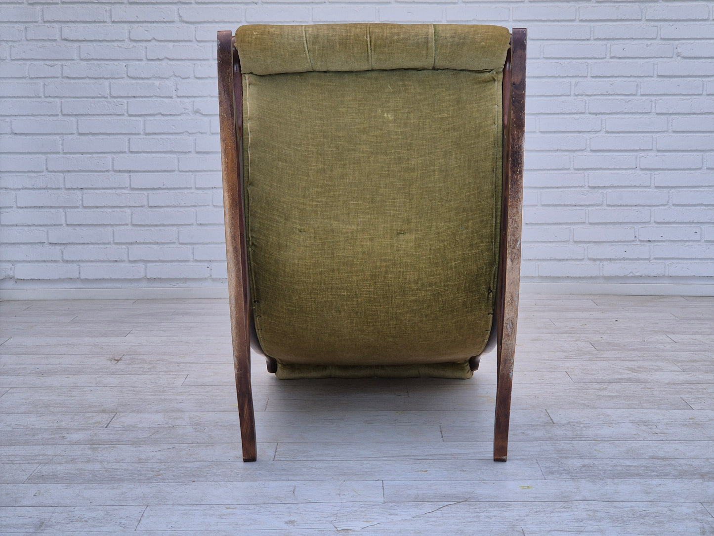 1950s, Scandinavian rocking chair, vintage green furniture velour, good condition.