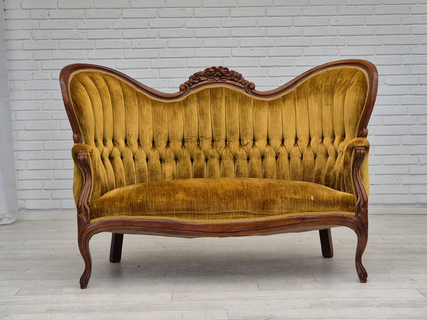 1950s, Danish sofa, vintage furniture velour, very good condition, mahogany wood.