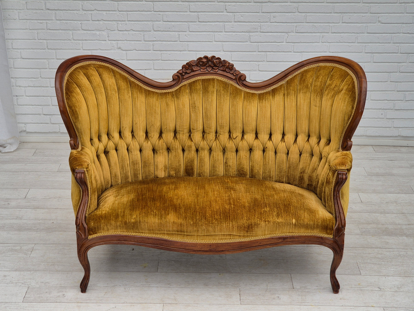 1950s, Danish sofa, vintage furniture velour, very good condition, mahogany wood.