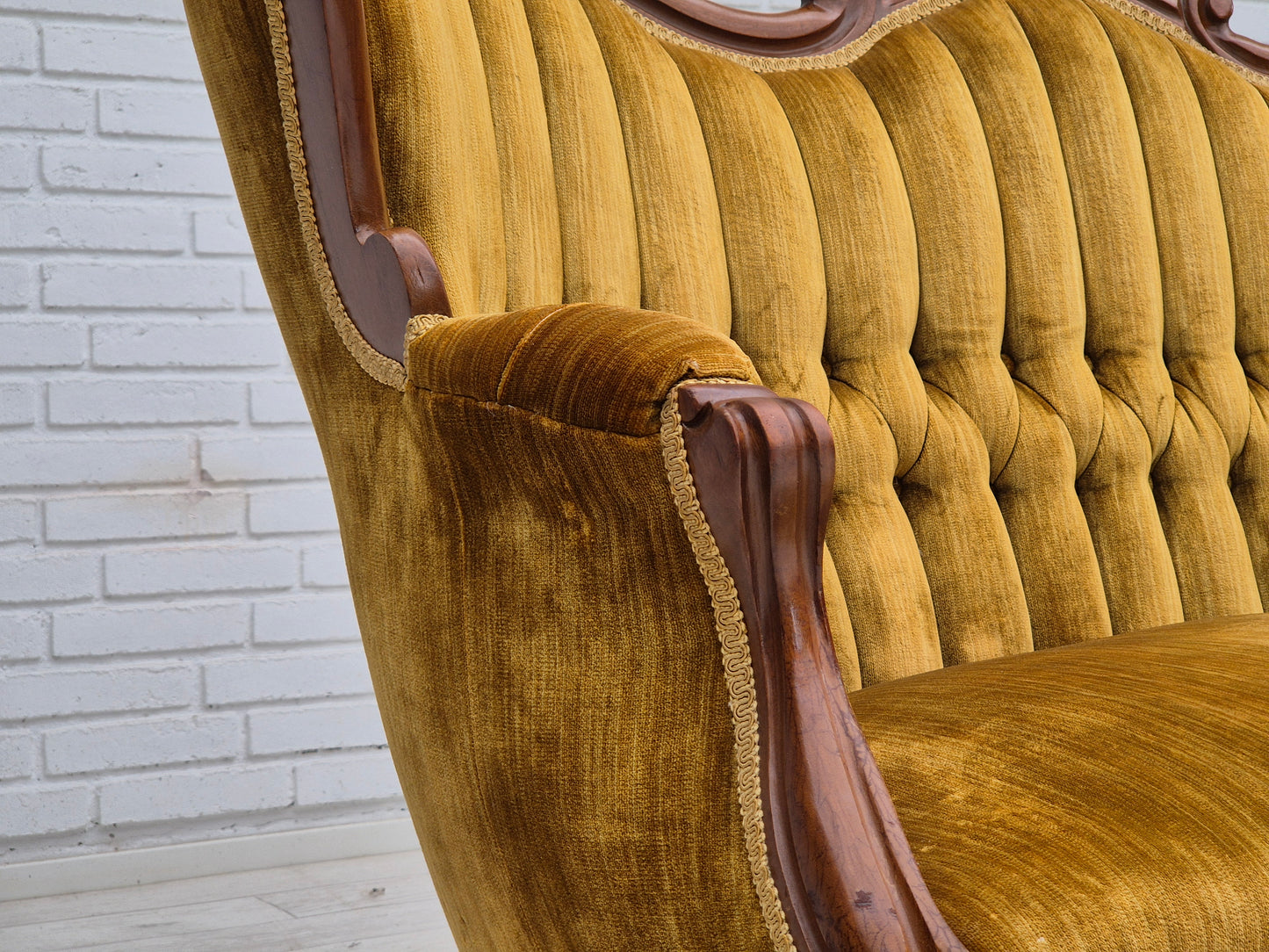 1950s, Danish sofa, vintage furniture velour, very good condition, mahogany wood.