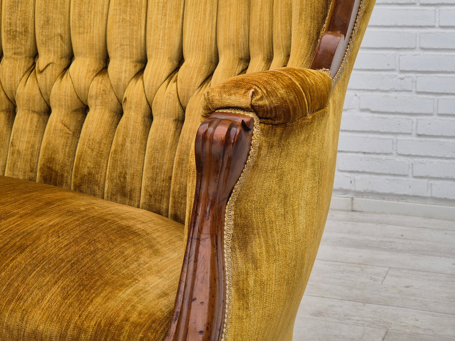 1950s, Danish sofa, vintage furniture velour, very good condition, mahogany wood.