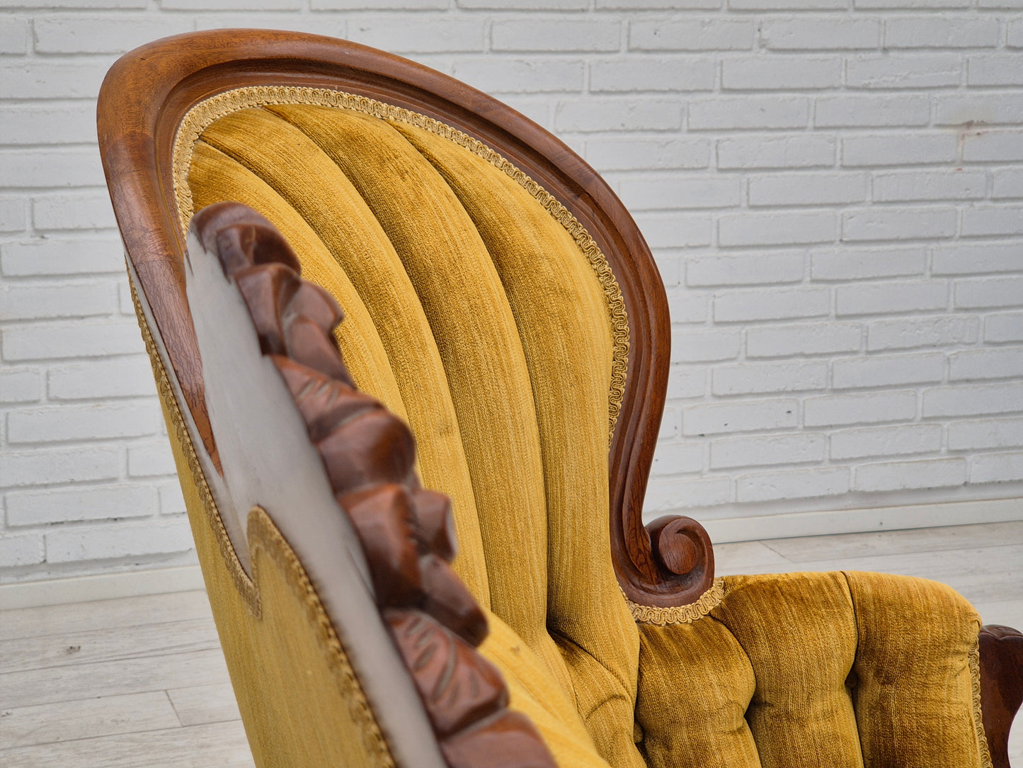 1950s, Danish sofa, vintage furniture velour, very good condition, mahogany wood.