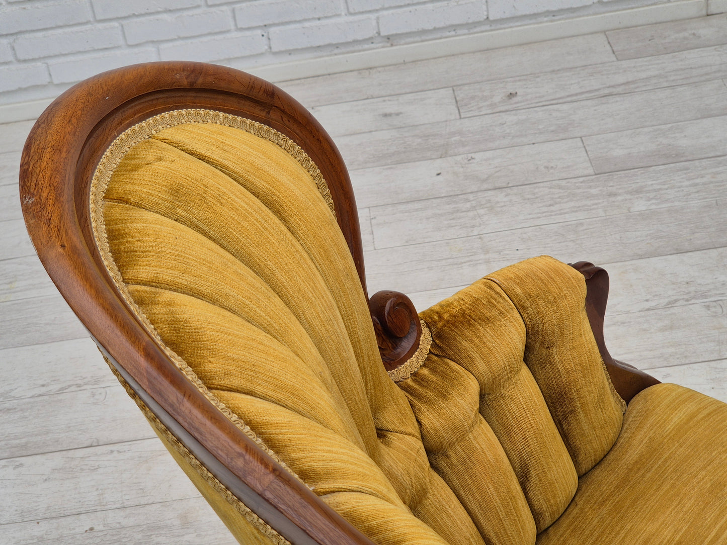 1950s, Danish sofa, vintage furniture velour, very good condition, mahogany wood.