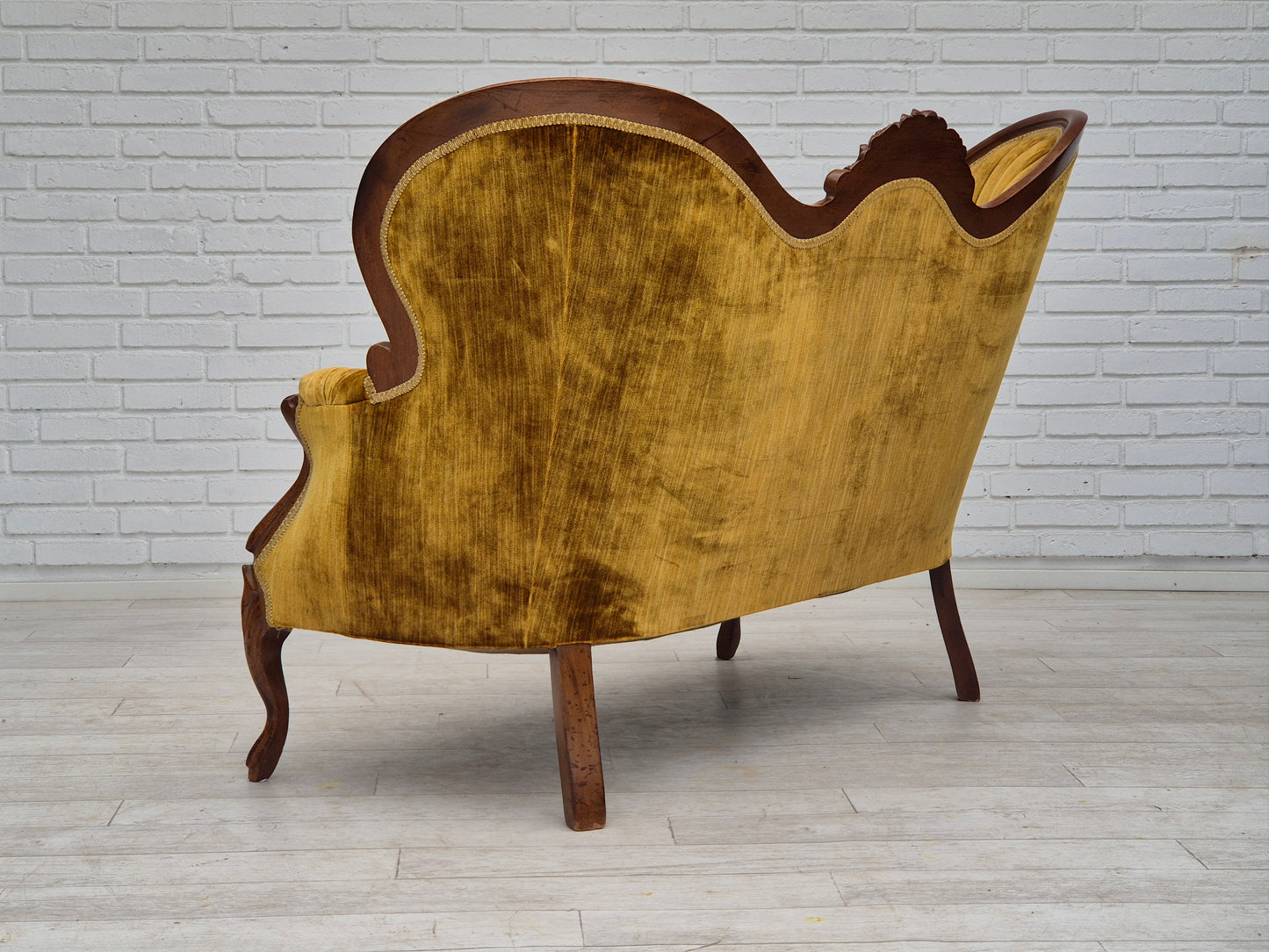 1950s, Danish sofa, vintage furniture velour, very good condition, mahogany wood.