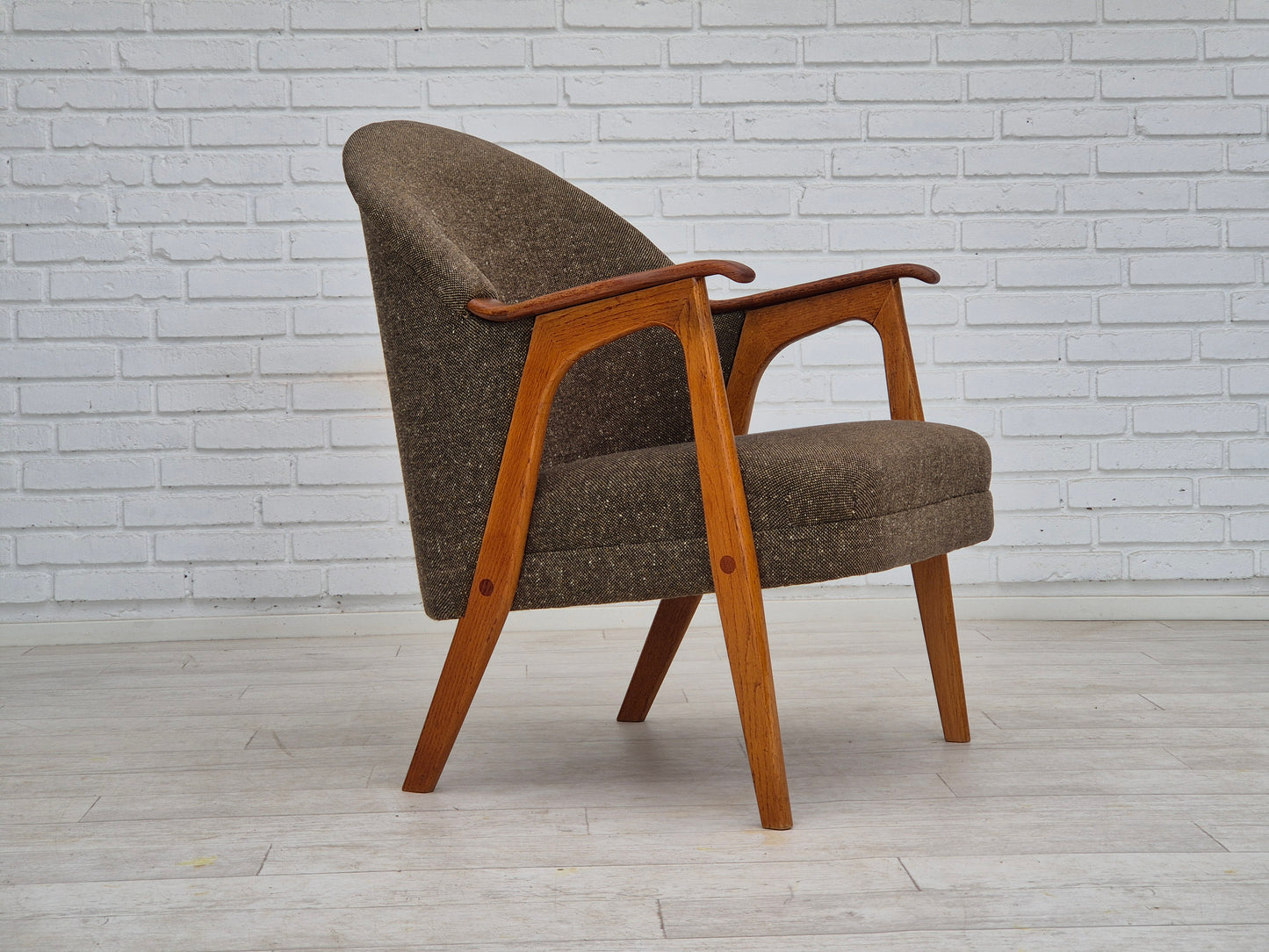 1960s, Danish armchair, furniture wool/cotton fabric, teak wood.