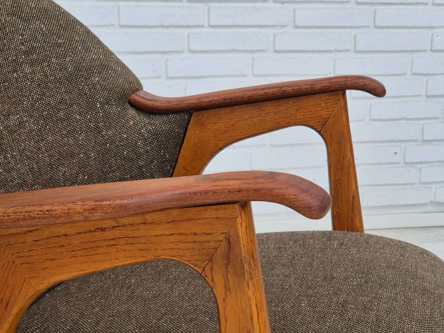 1960s, Danish armchair, furniture wool/cotton fabric, teak wood.