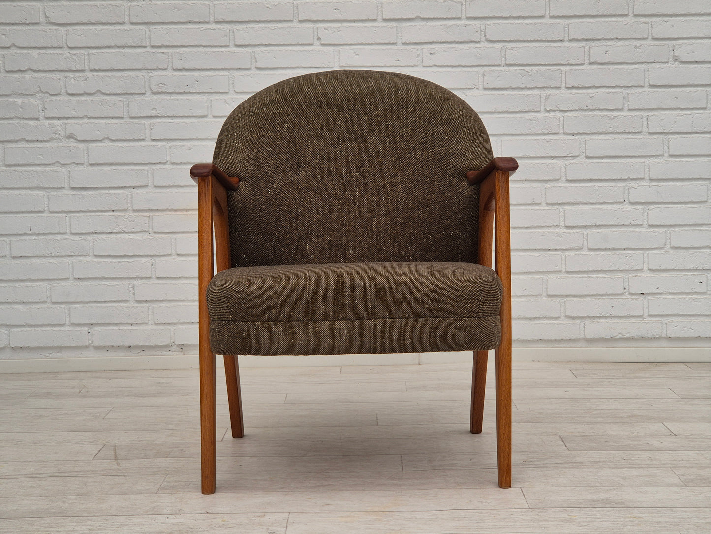 1960s, Danish armchair, furniture wool/cotton fabric, teak wood.