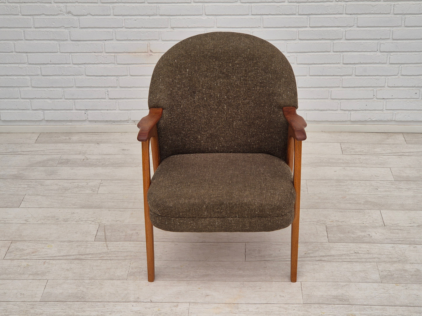 1960s, Danish armchair, furniture wool/cotton fabric, teak wood.