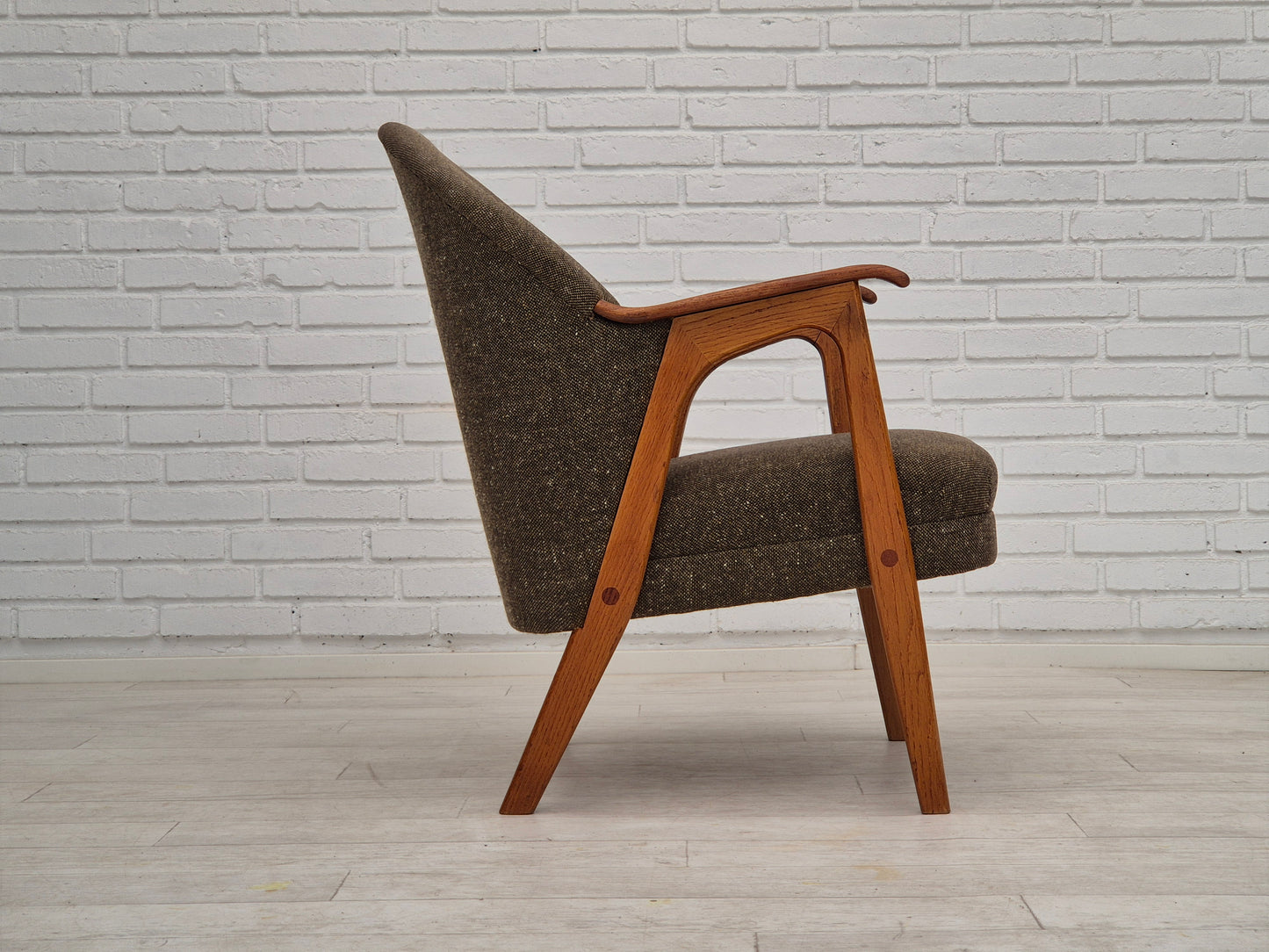 1960s, Danish armchair, furniture wool/cotton fabric, teak wood.