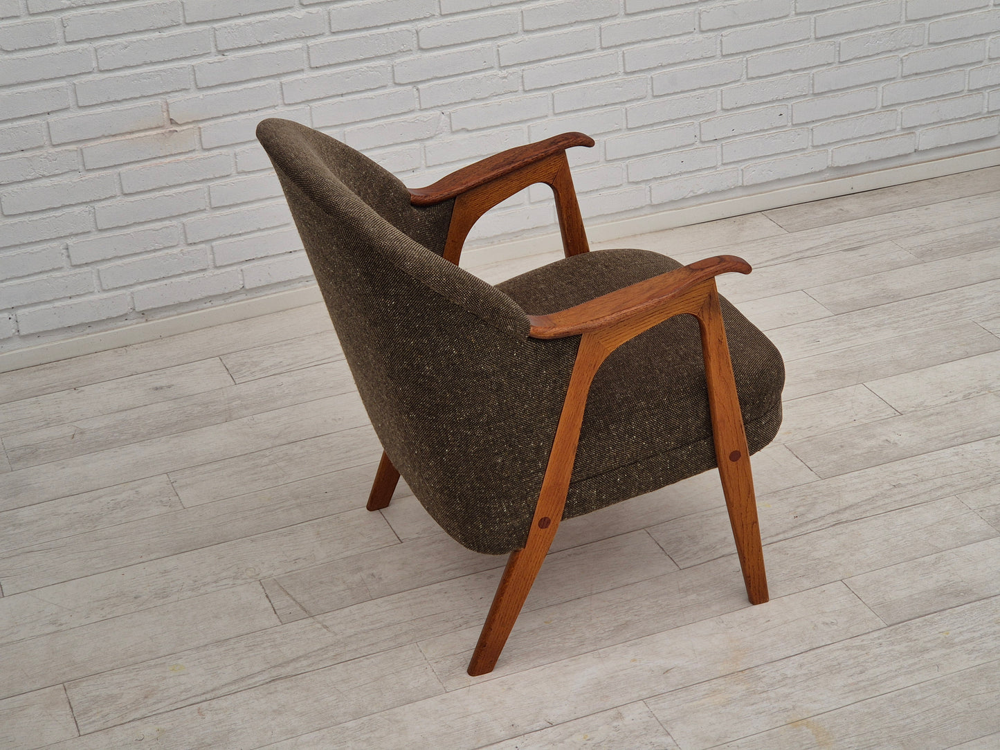 1960s, Danish armchair, furniture wool/cotton fabric, teak wood.