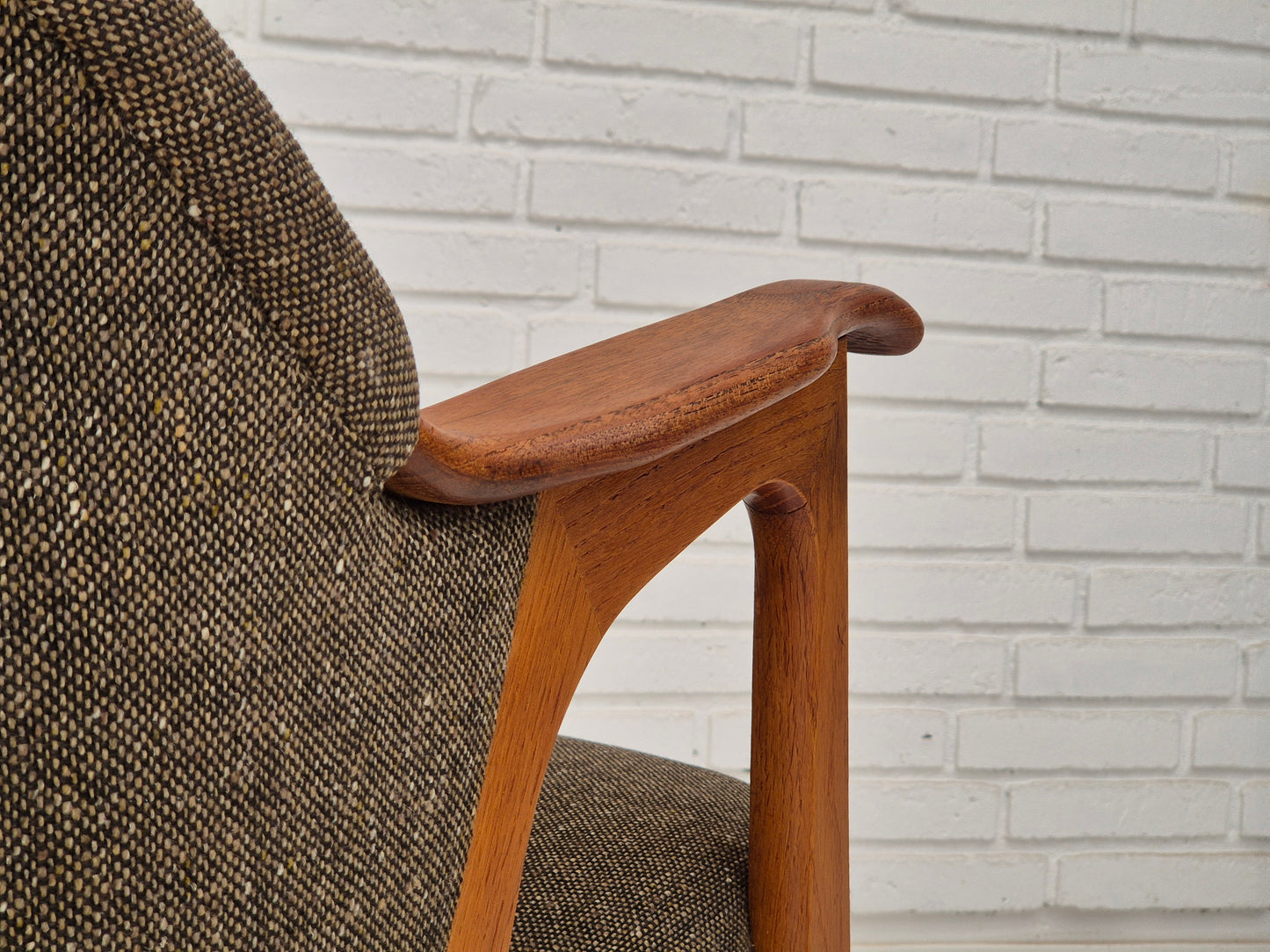 1960s, Danish armchair, furniture wool/cotton fabric, teak wood.