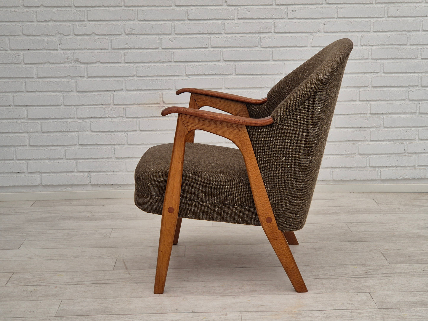 1960s, Danish armchair, furniture wool/cotton fabric, teak wood.