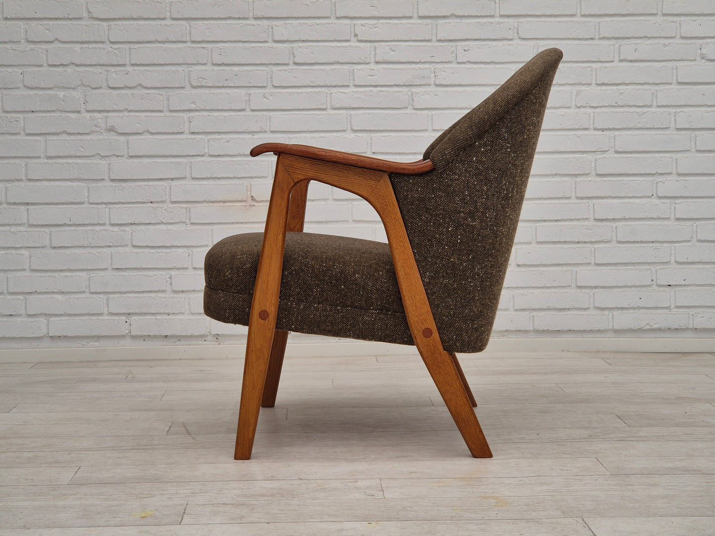 1960s, Danish armchair, furniture wool/cotton fabric, teak wood.