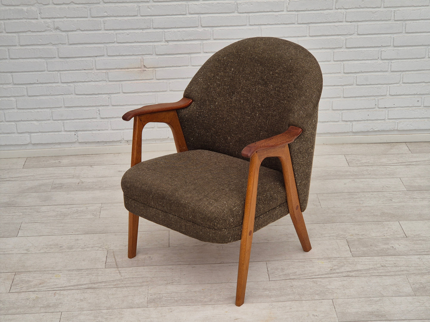 1960s, Danish armchair, furniture wool/cotton fabric, teak wood.