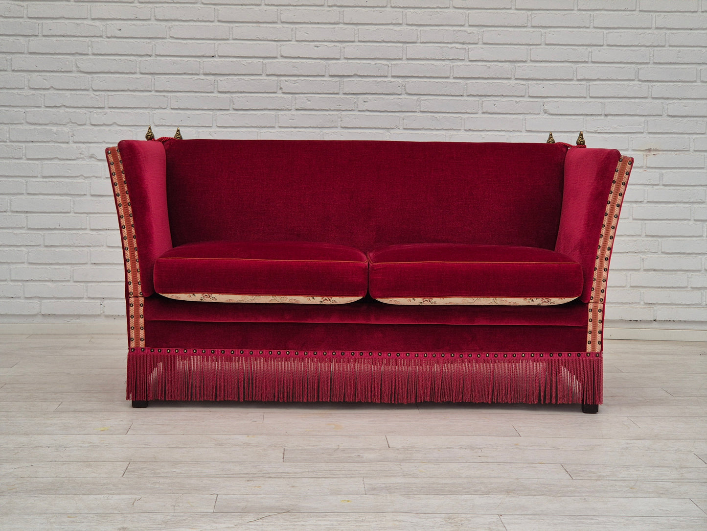 1970s, Danish 2 seater sofa, original condition, furniture velour, ash wood.