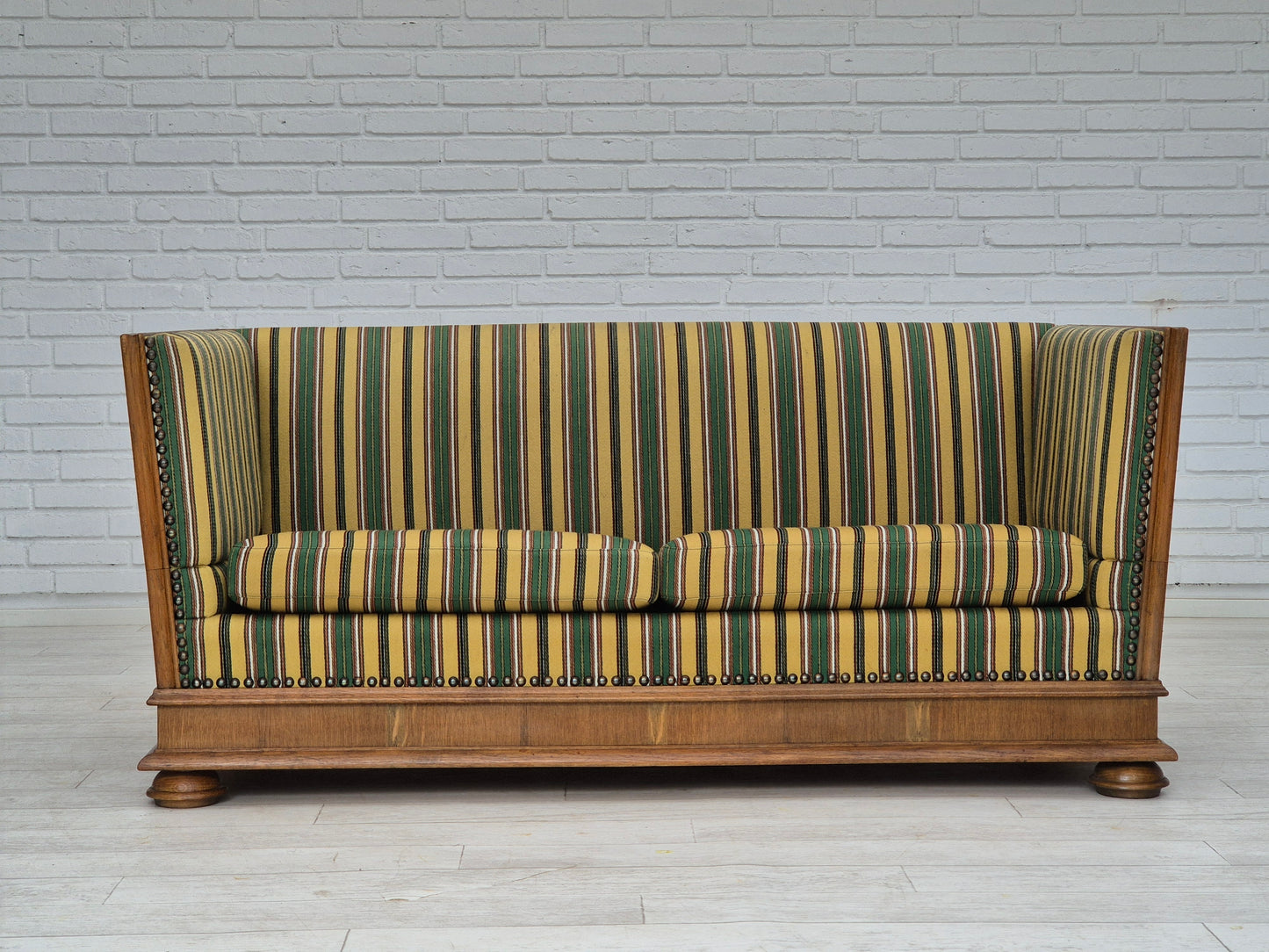 1960s, Danish drop arm sofa, furniture wool, oak wood, orginal condition.