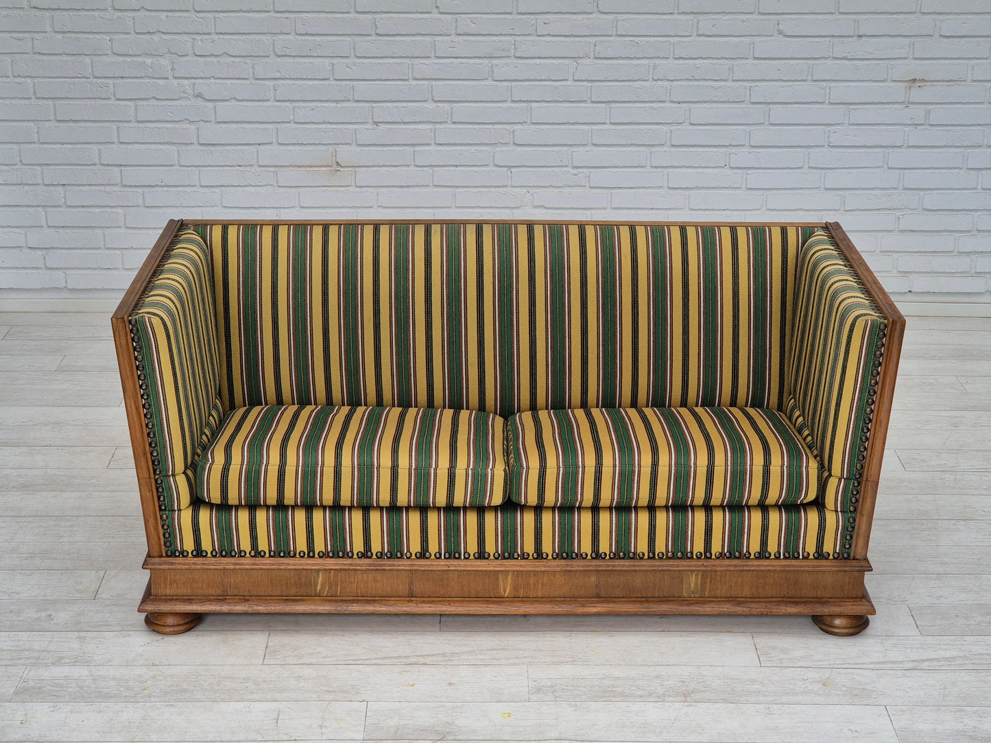 1960s, Danish drop arm sofa, furniture wool, oak wood, orginal condition.