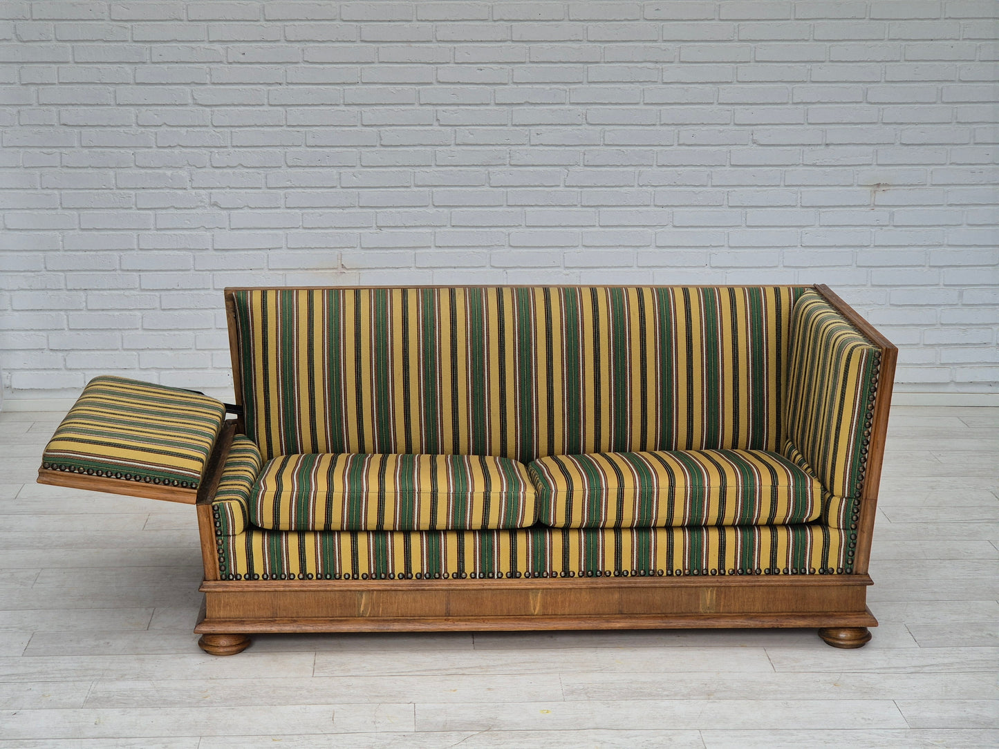 1960s, Danish drop arm sofa, furniture wool, oak wood, orginal condition.