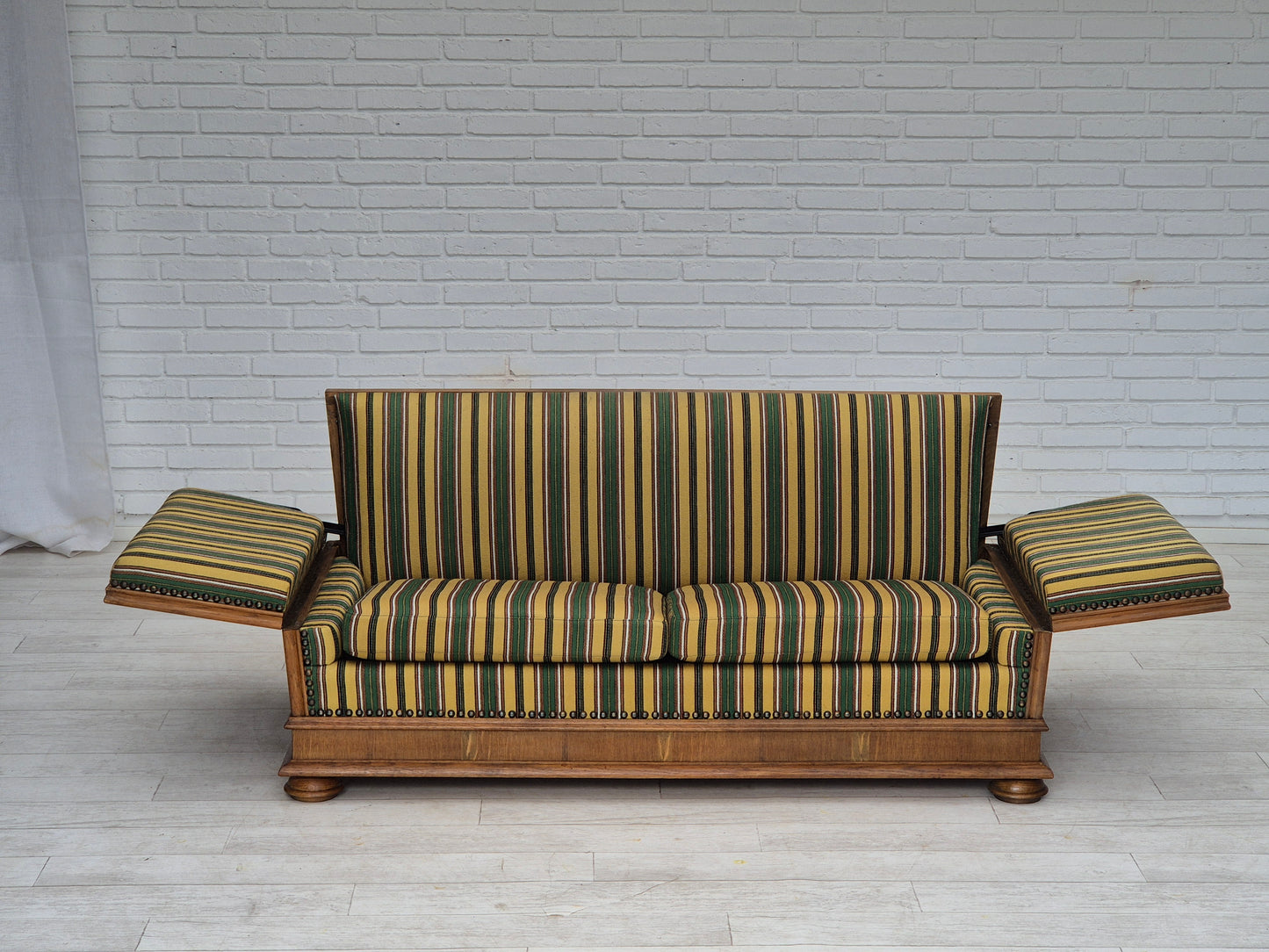 1960s, Danish drop arm sofa, furniture wool, oak wood, orginal condition.