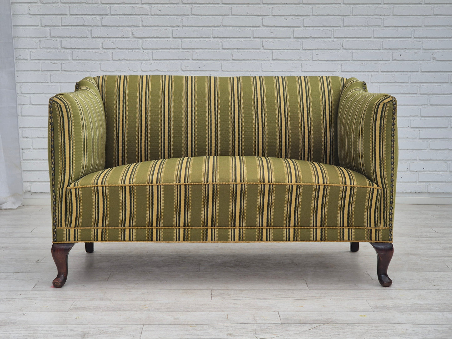 1960s, Danish 2 seater sofa, original condition, furniture wool fabric, ash wood legs.