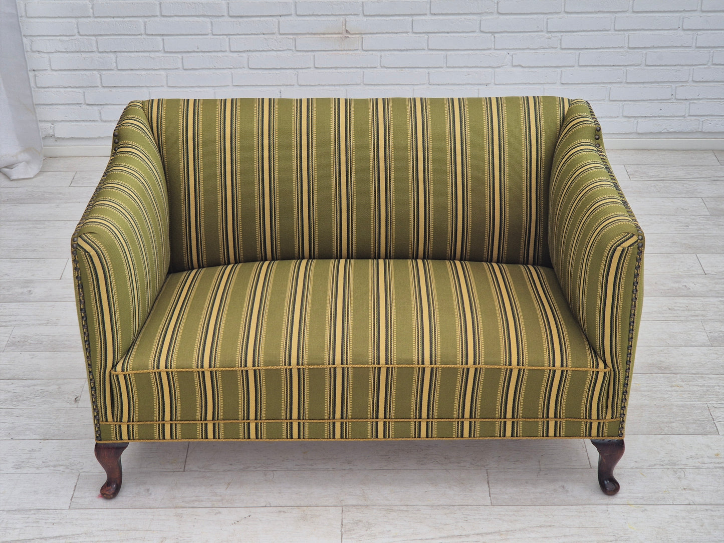 1960s, Danish 2 seater sofa, original condition, furniture wool fabric, ash wood legs.