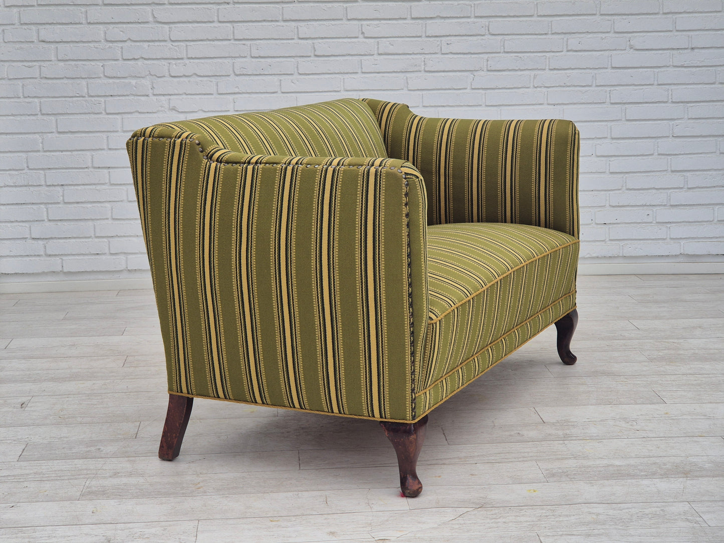 1960s, Danish 2 seater sofa, original condition, furniture wool fabric, ash wood legs.