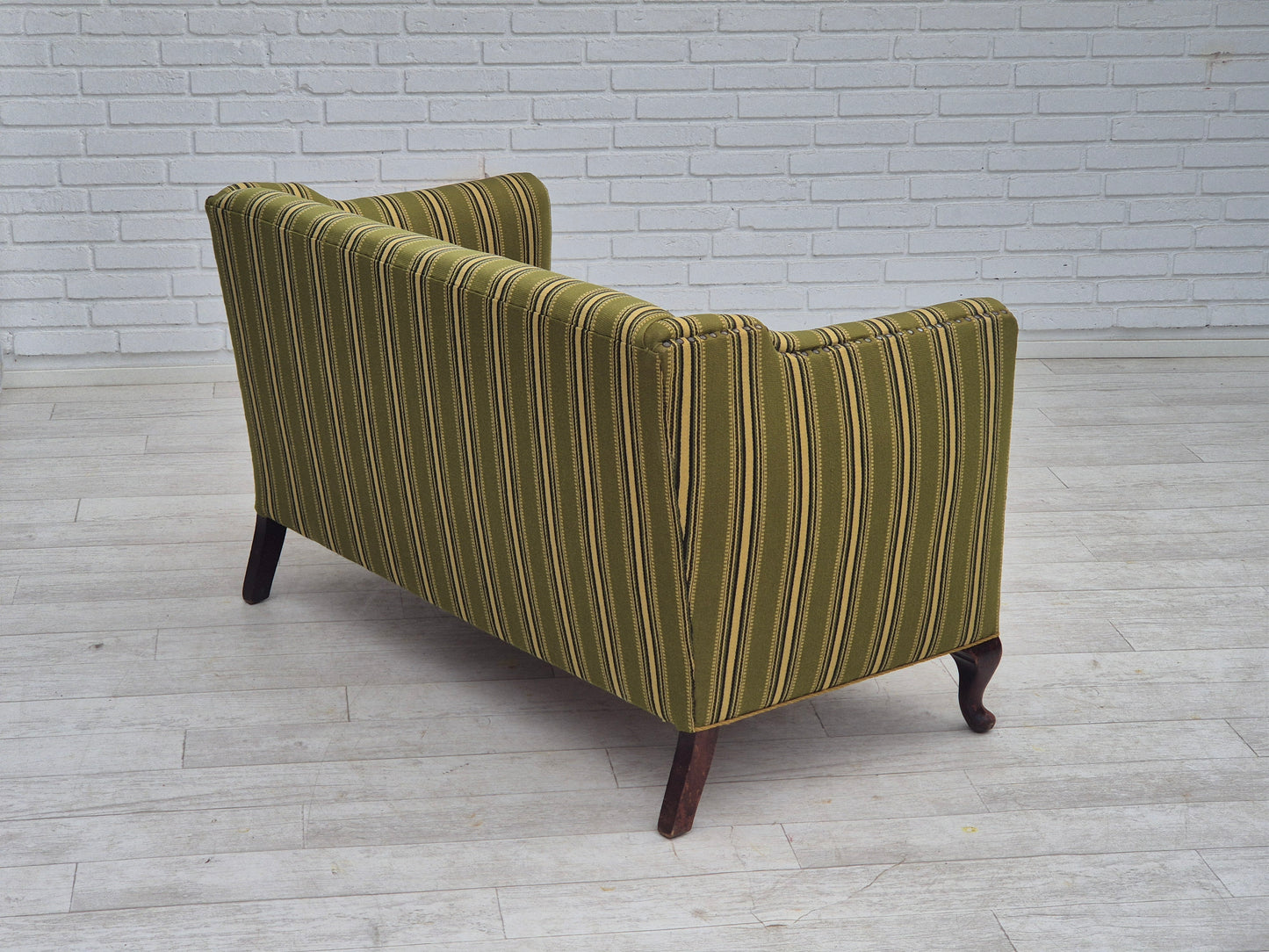 1960s, Danish 2 seater sofa, original condition, furniture wool fabric, ash wood legs.