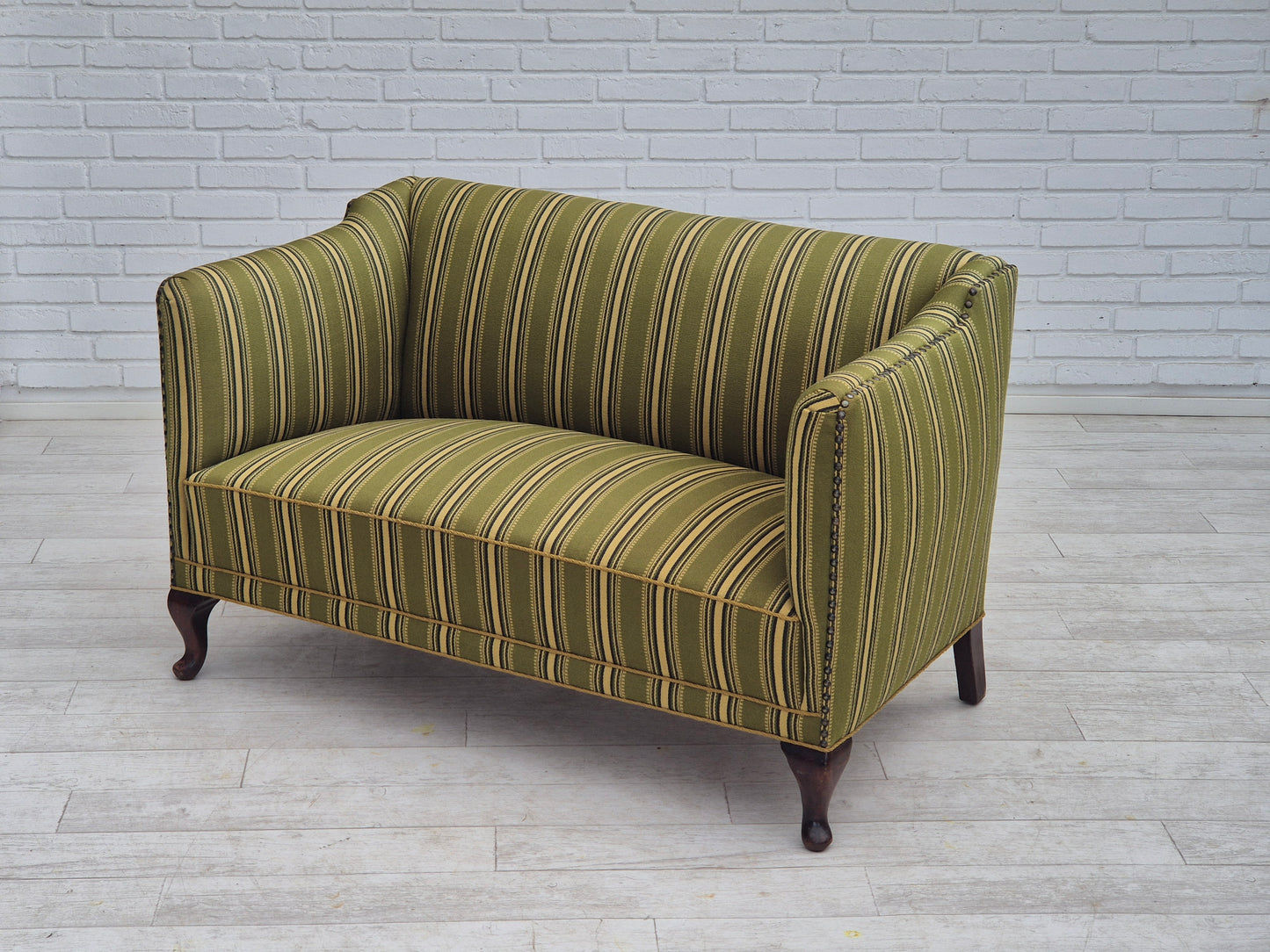 1960s, Danish 2 seater sofa, original condition, furniture wool fabric, ash wood legs.