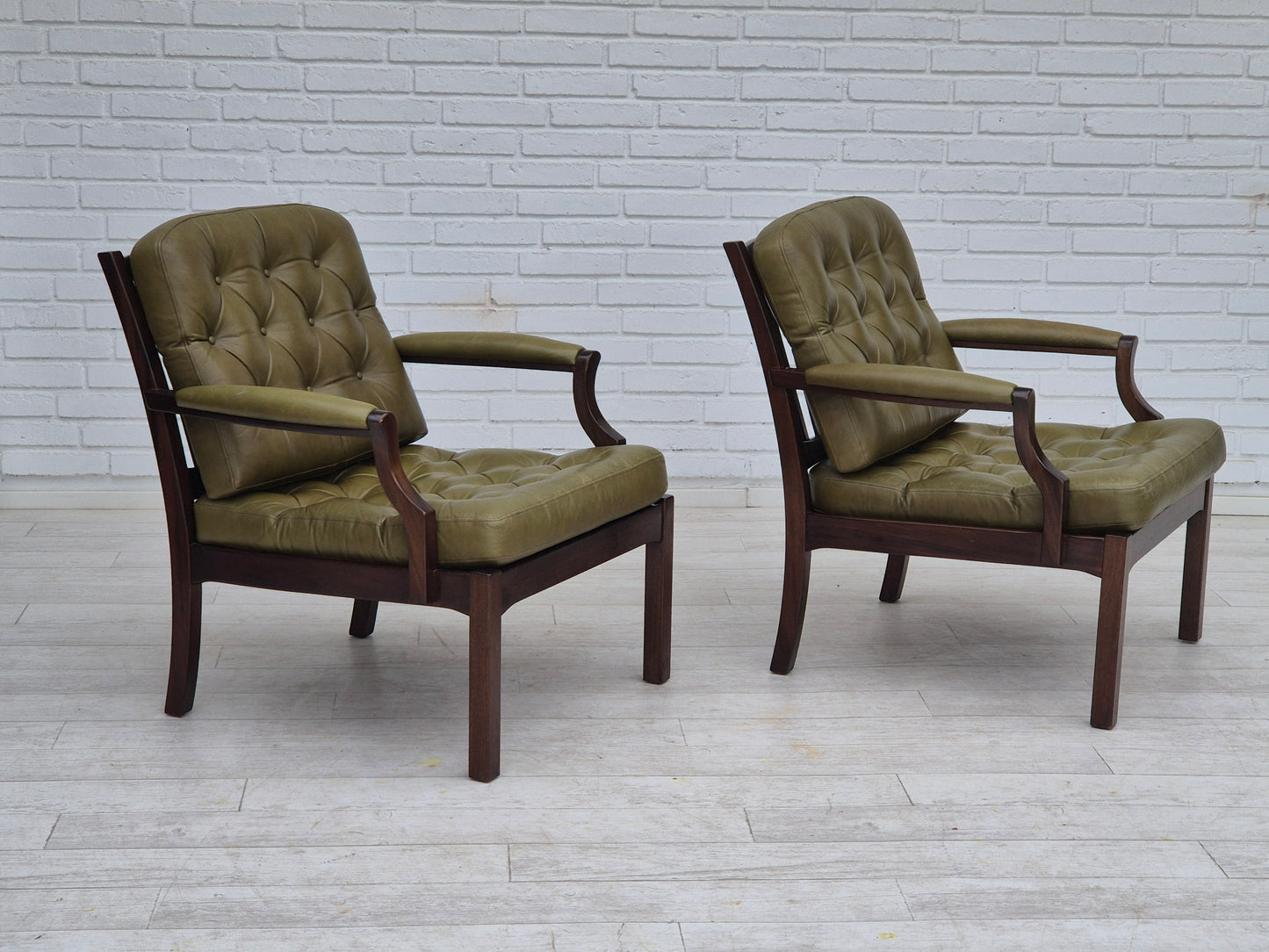 1970s, Scandinavian armchair, original condition, furniture leather, solid teak wood.