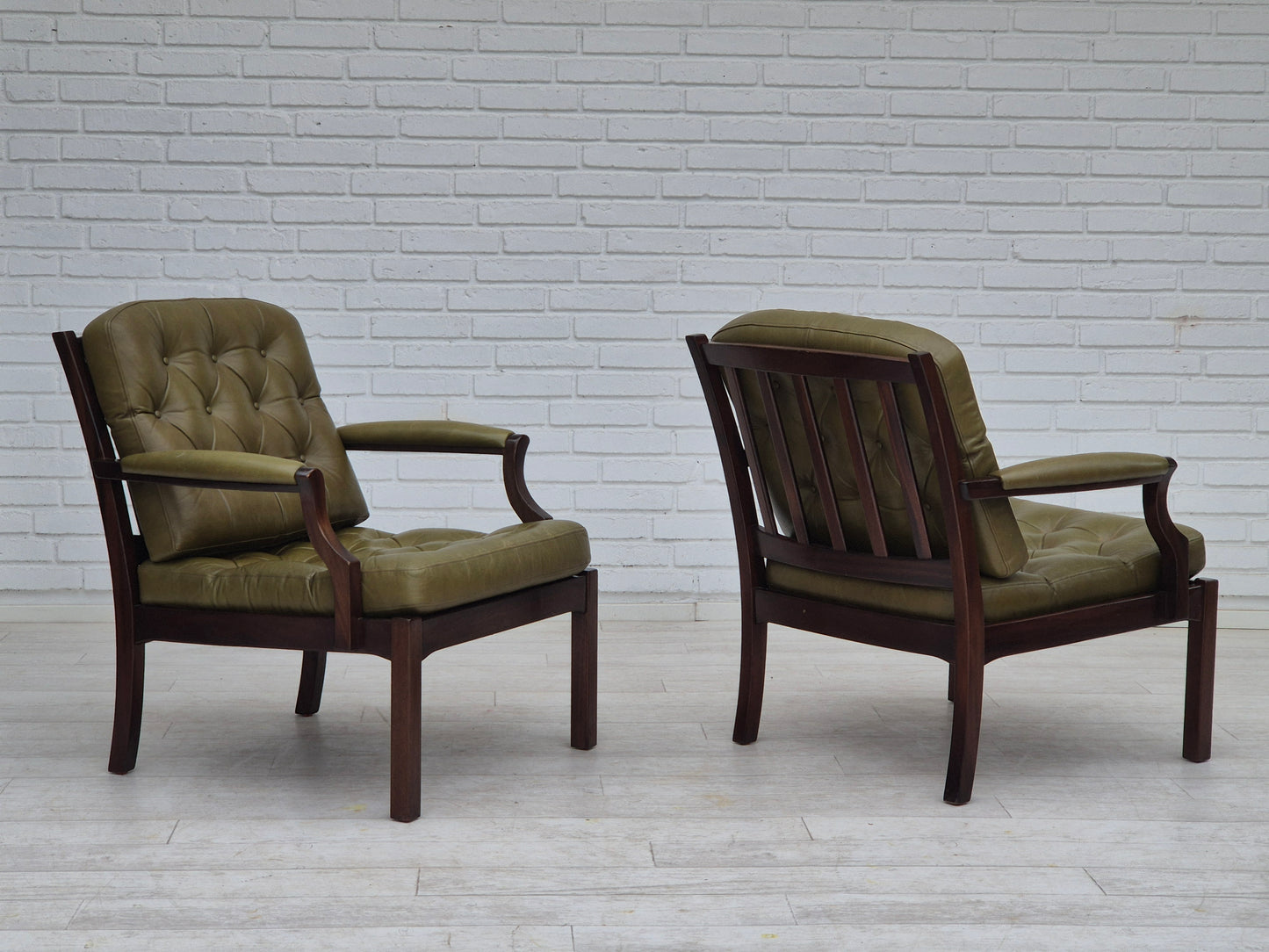 1970s, Scandinavian armchair, original condition, furniture leather, solid teak wood.