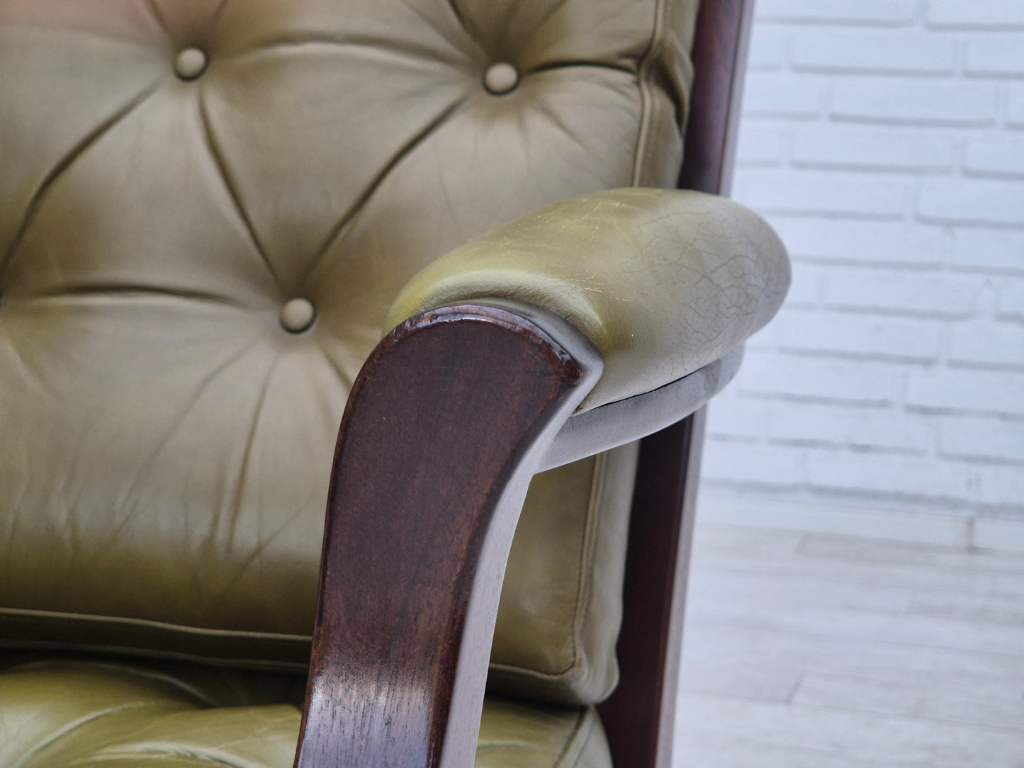 1970s, Scandinavian armchair, original condition, furniture leather, solid teak wood.