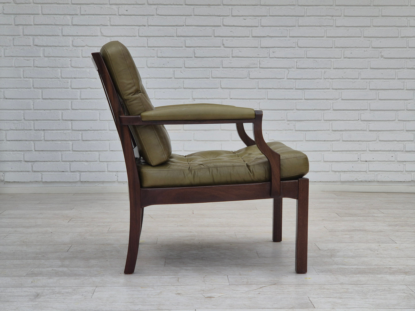 1970s, Scandinavian armchair, original condition, furniture leather, solid teak wood.