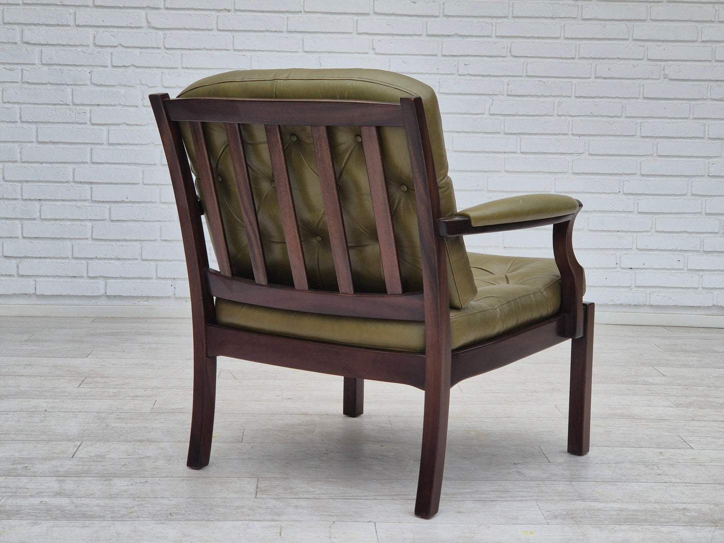 1970s, Scandinavian armchair, original condition, furniture leather, solid teak wood.