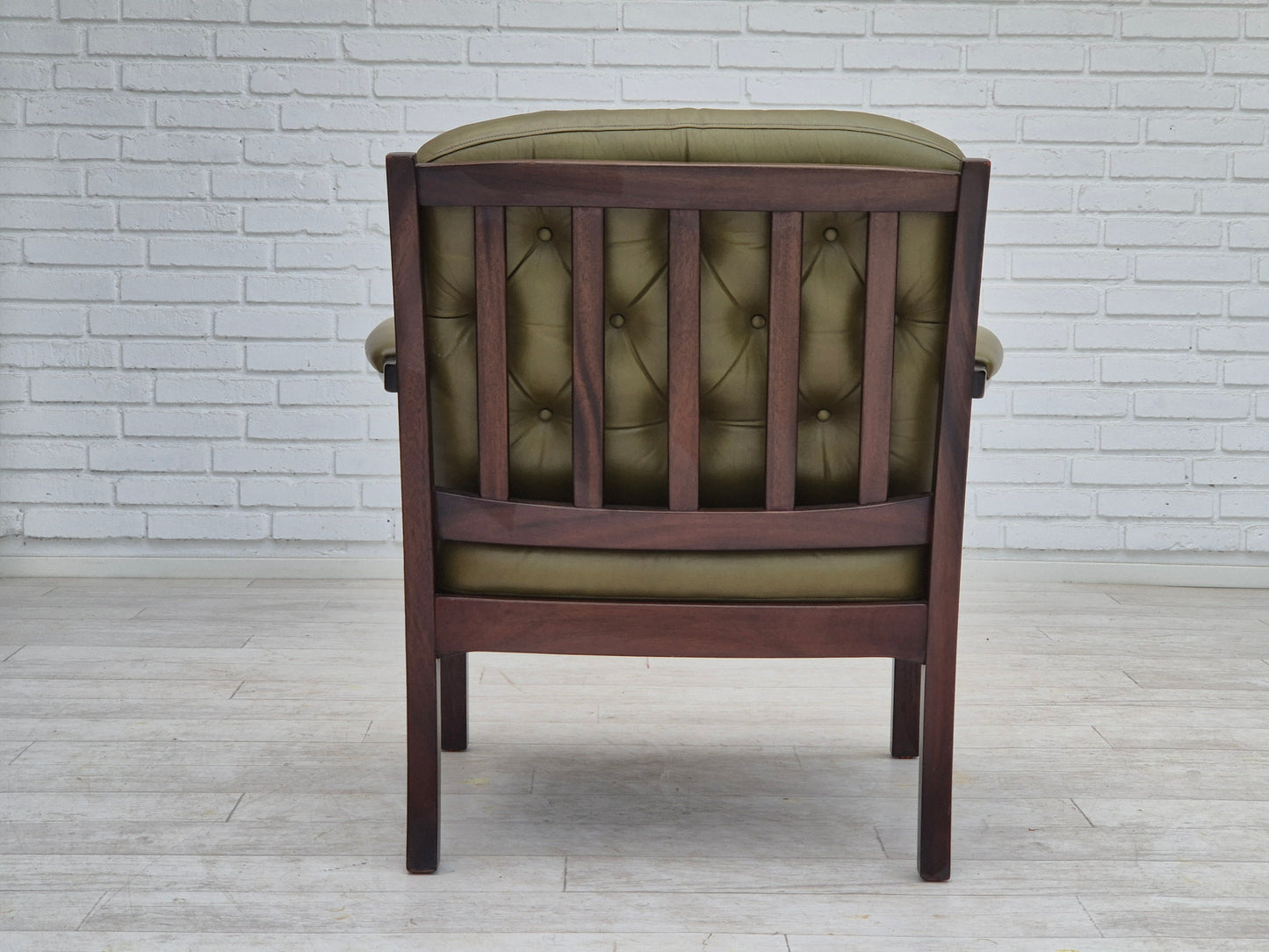 1970s, Scandinavian armchair, original condition, furniture leather, solid teak wood.