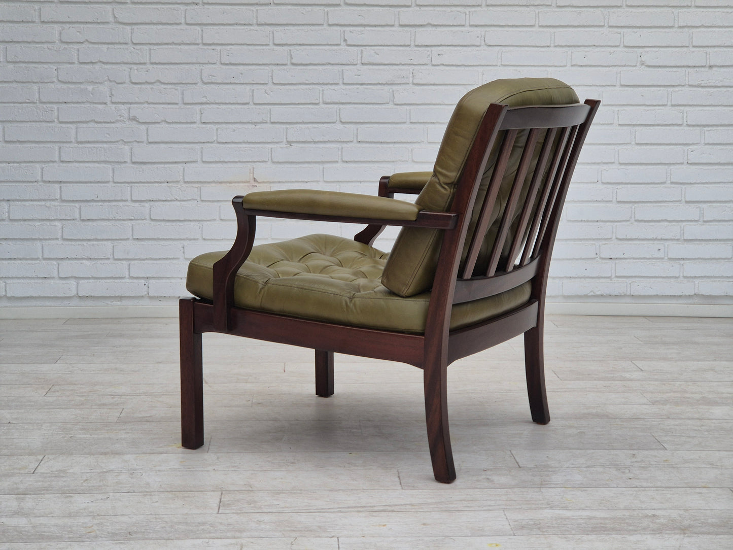 1970s, Scandinavian armchair, original condition, furniture leather, solid teak wood.