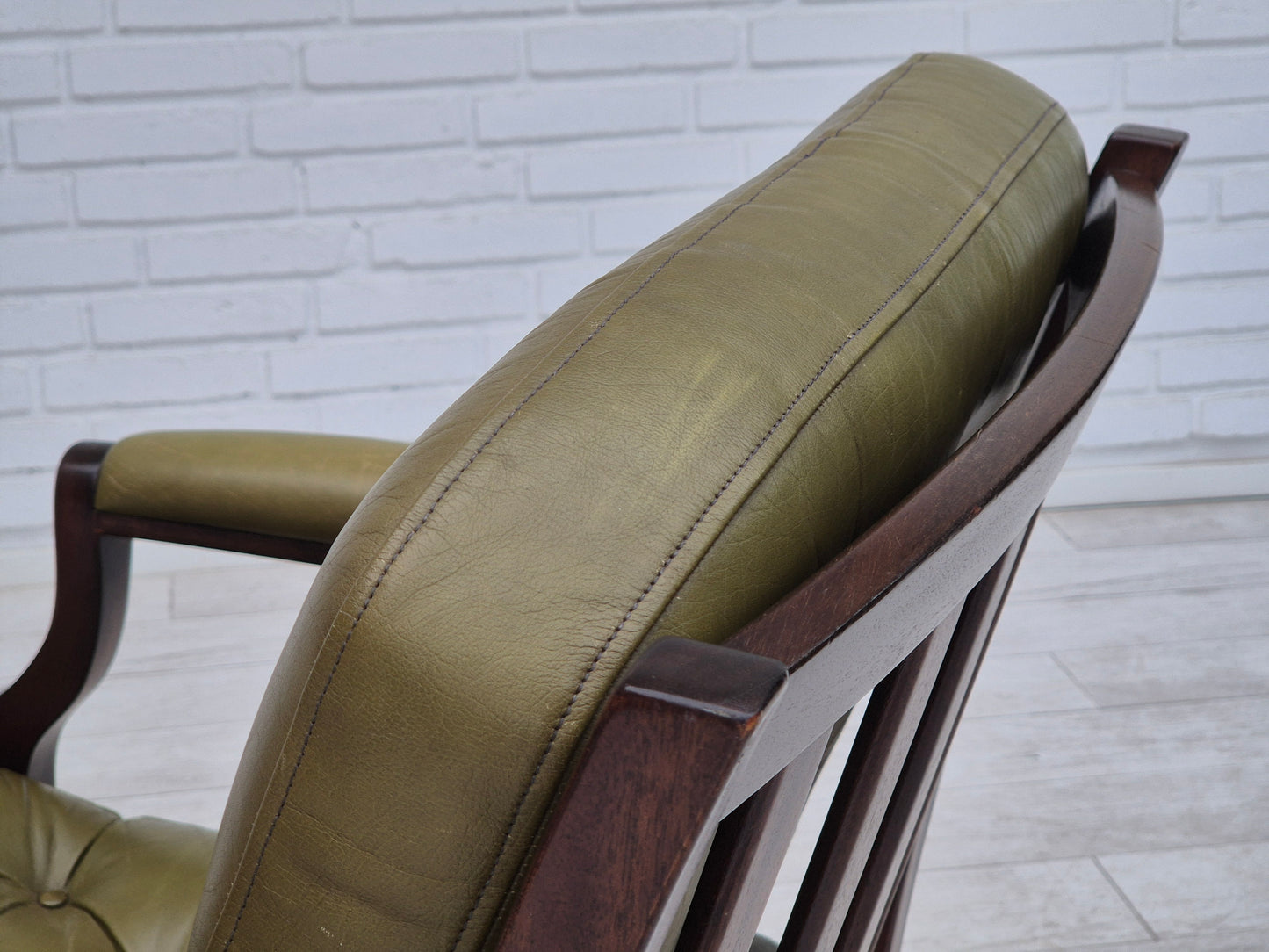 1970s, Scandinavian armchair, original condition, furniture leather, solid teak wood.