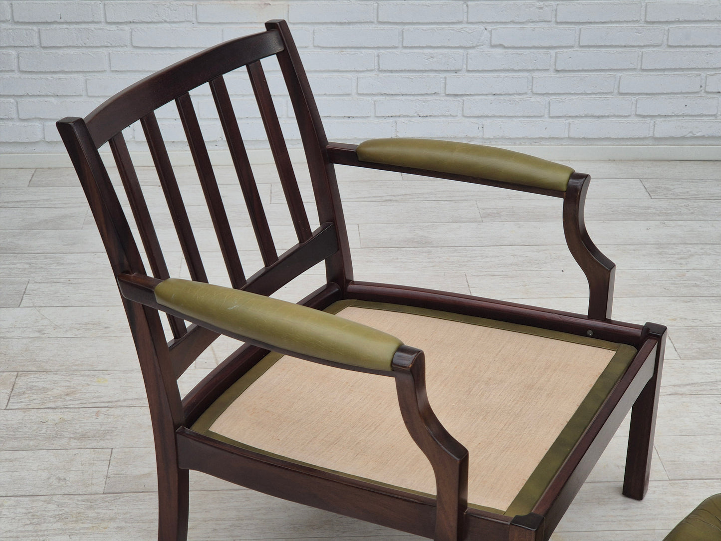 1970s, Scandinavian armchair, original condition, furniture leather, solid teak wood.