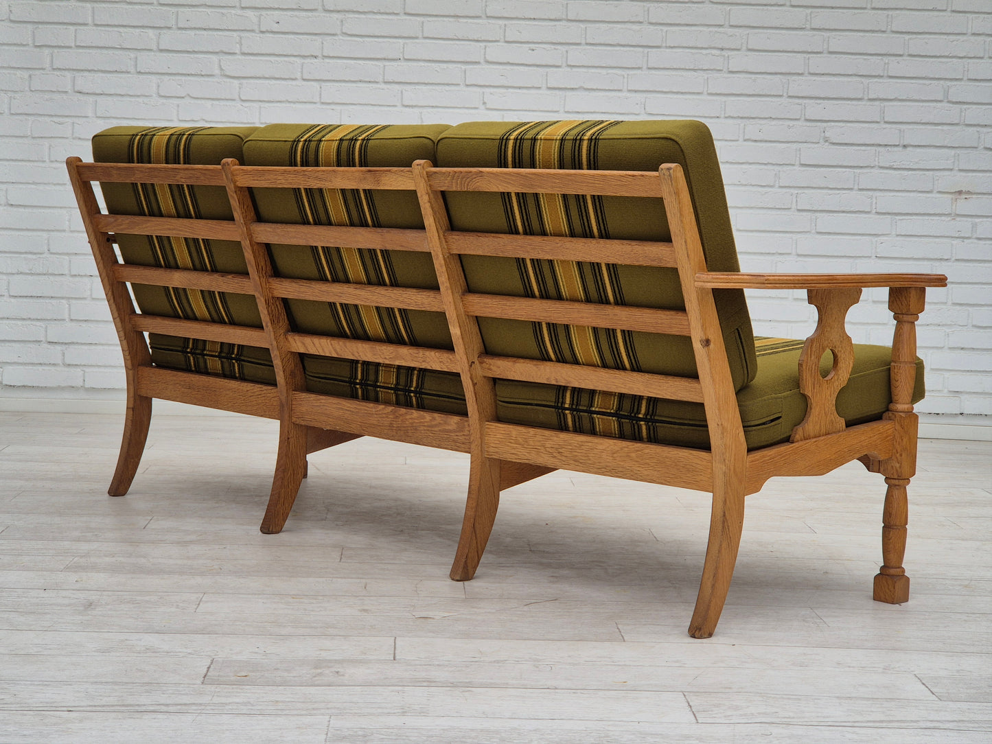 1970s, Danish 3 seater sofa, original condition, furniture wool, solid oak wood.