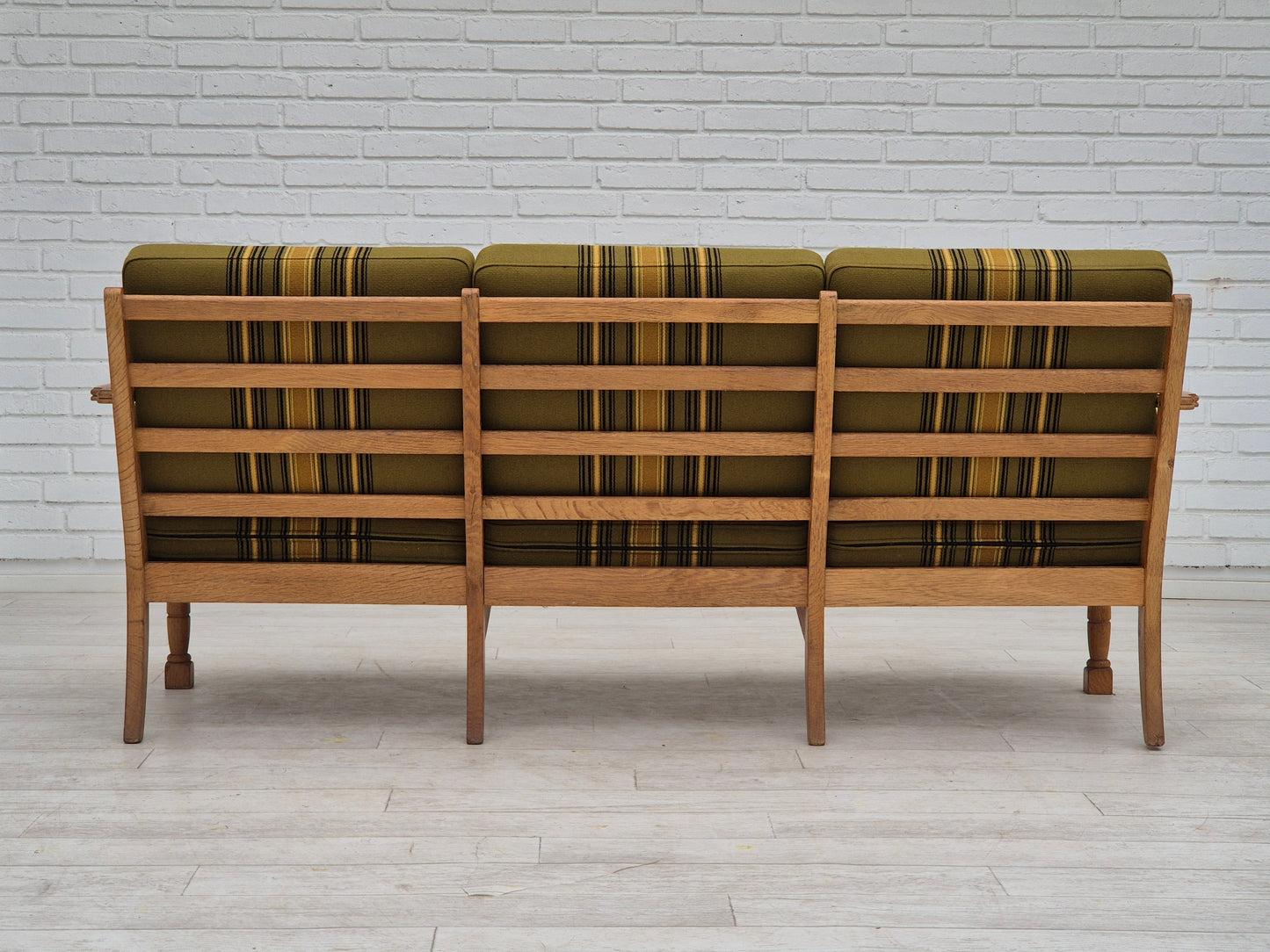 1970s, Danish 3 seater sofa, original condition, furniture wool, solid oak wood.