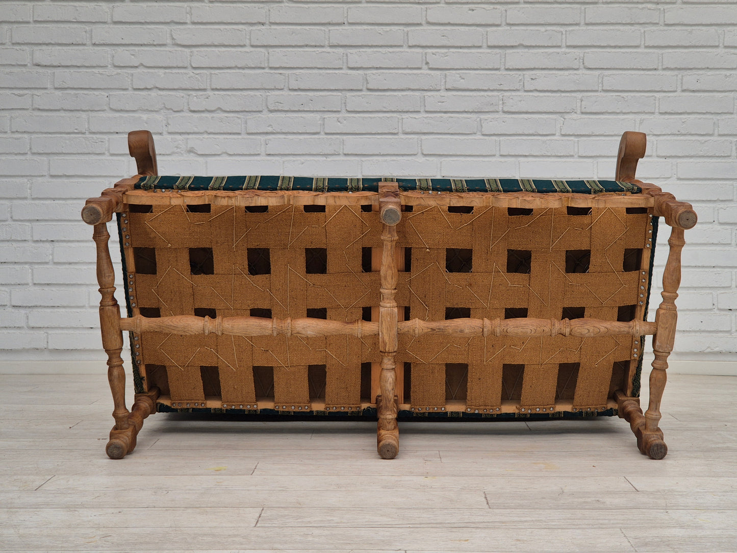 1960s, Danish 2 seater sofa, original condition, furniture wool fabric, solid oak wood.