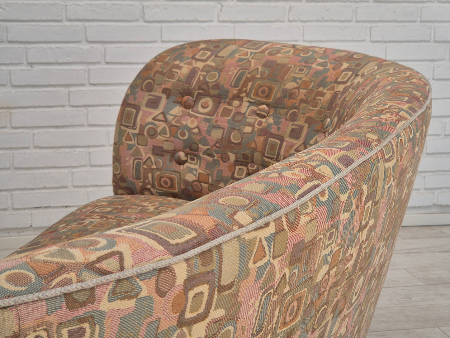 1960s, Danish 2 seater "Banan" sofa, very good condition, furniture jacquard fabric.