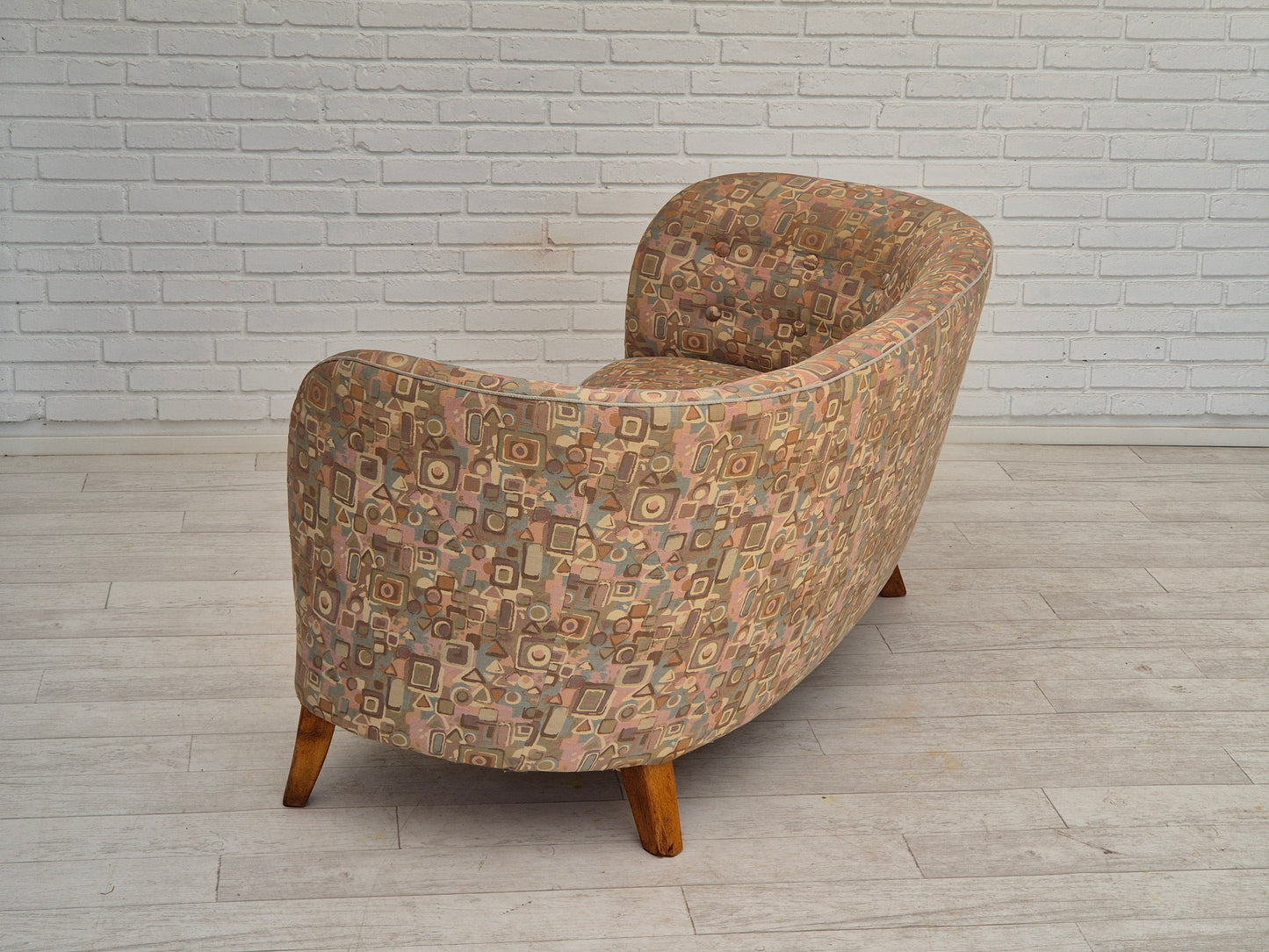 1960s, Danish 2 seater "Banan" sofa, very good condition, furniture jacquard fabric.