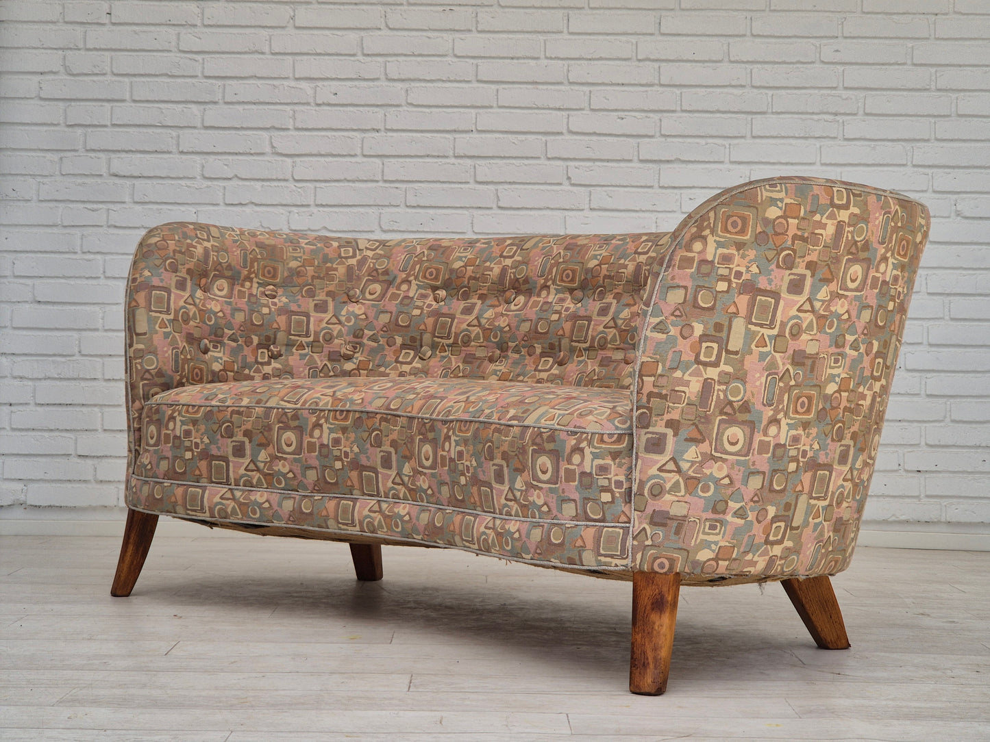 1960s, Danish 2 seater "Banan" sofa, very good condition, furniture jacquard fabric.