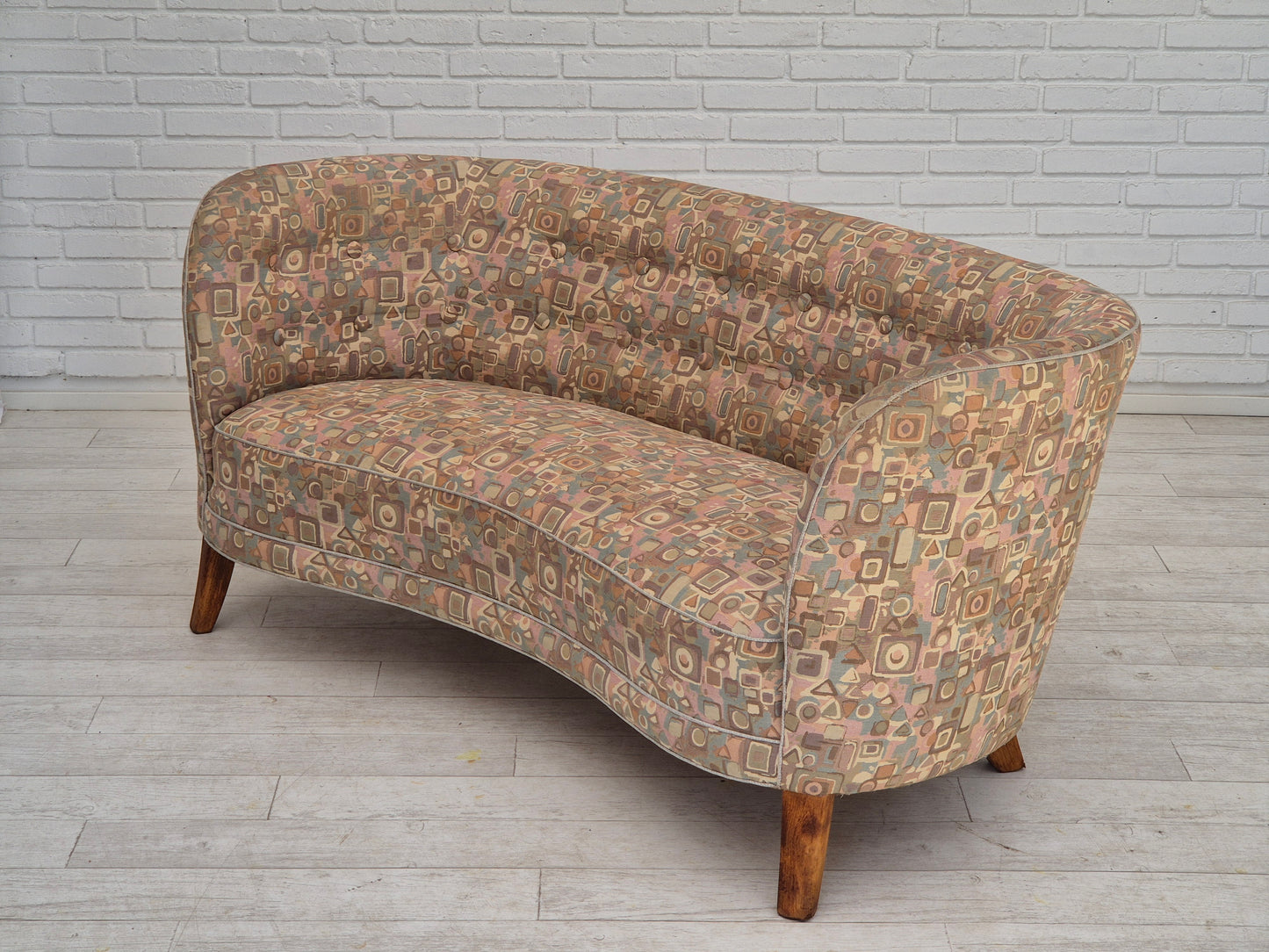 1960s, Danish 2 seater "Banan" sofa, very good condition, furniture jacquard fabric.